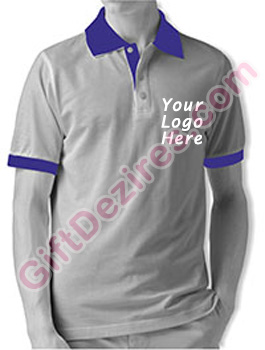 Designer White Heather and Blue Color Polo Logo T Shirt